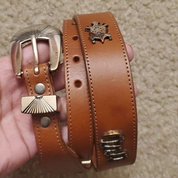 VTG Silver Creek Collection Brown Tan Animal Detail Leather Belt - Picture 9 of 9